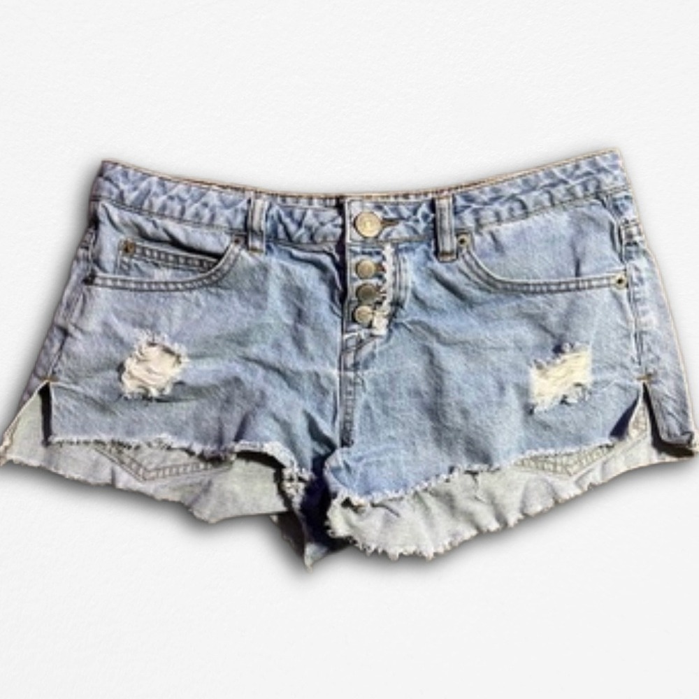 Rip Curl Womens Distressed Denim Cut Off Shorts Light Wash Button Fly Size 7